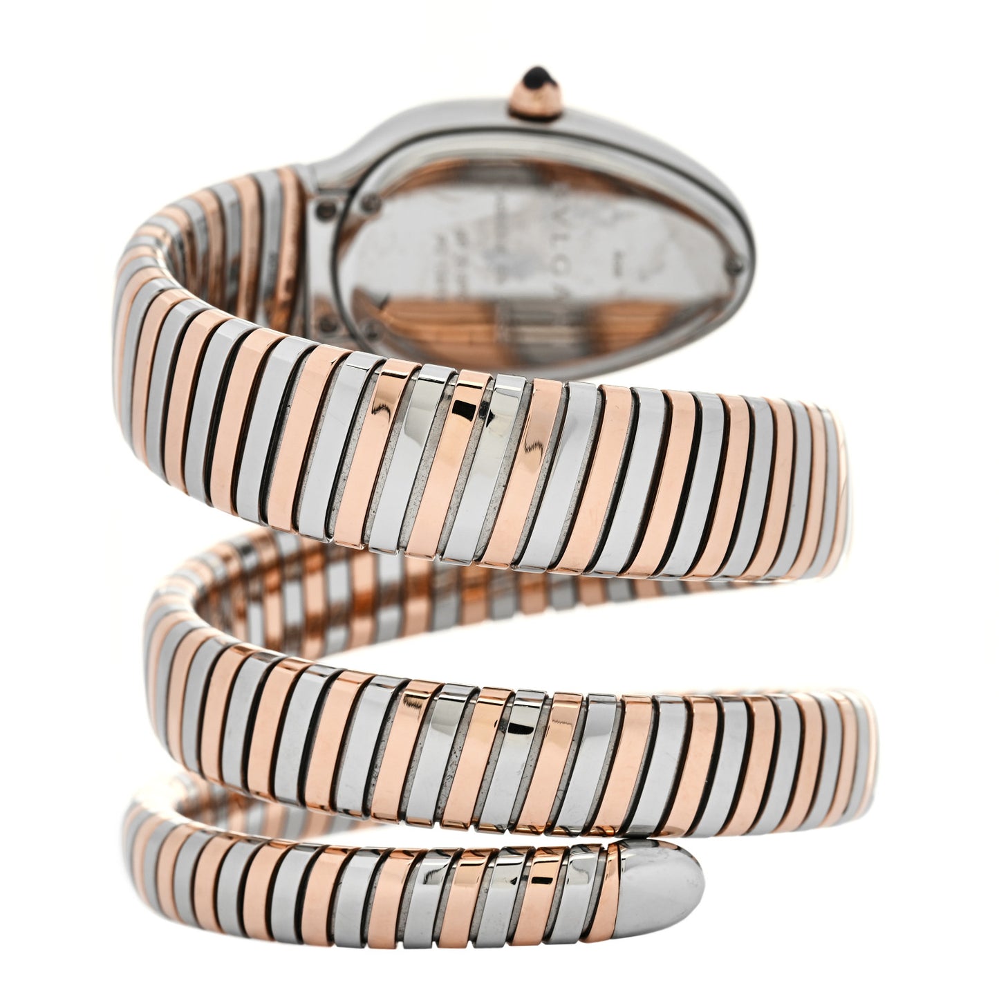 Stainless Steel 18K Rose Gold Diamond Bezel 35mm Serpenti Tubogas Double Spiral Quartz Watch Black