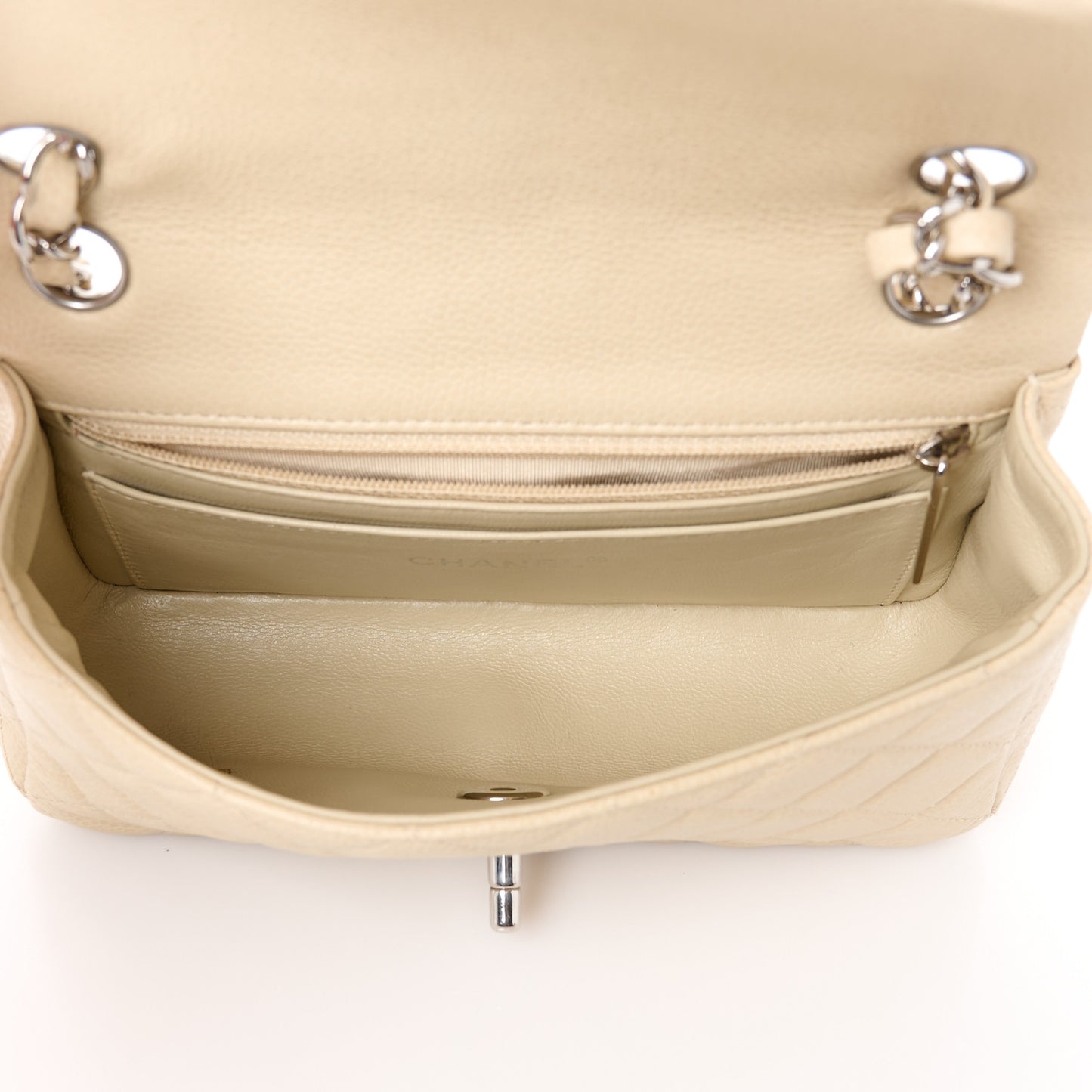 Caviar Quilted Mini Rectangular Flap Light Beige