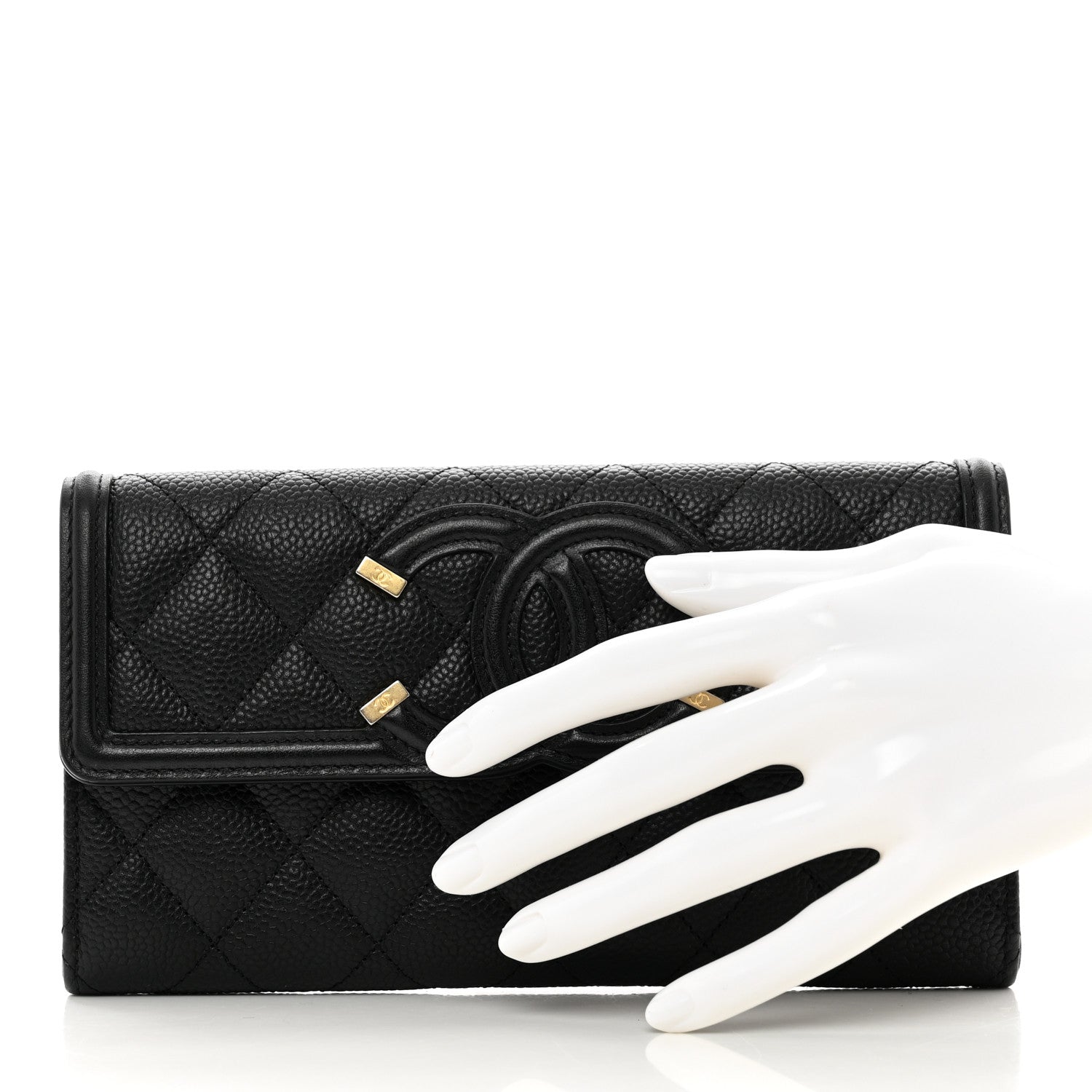 Chanel Caviar Quilted Filigree Large Gusset Flap Wallet Black 2 of 8