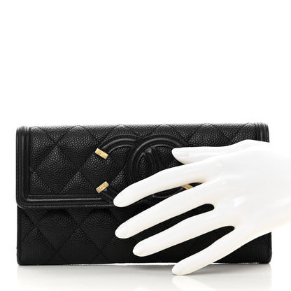Chanel Caviar Quilted Filigree Large Gusset Flap Wallet Black 2 of 8