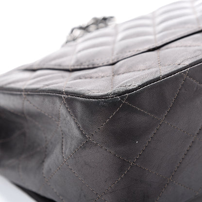 Chanel Metallic Lambskin Quilted Jumbo Single Flap Dark Grey 15 of 22