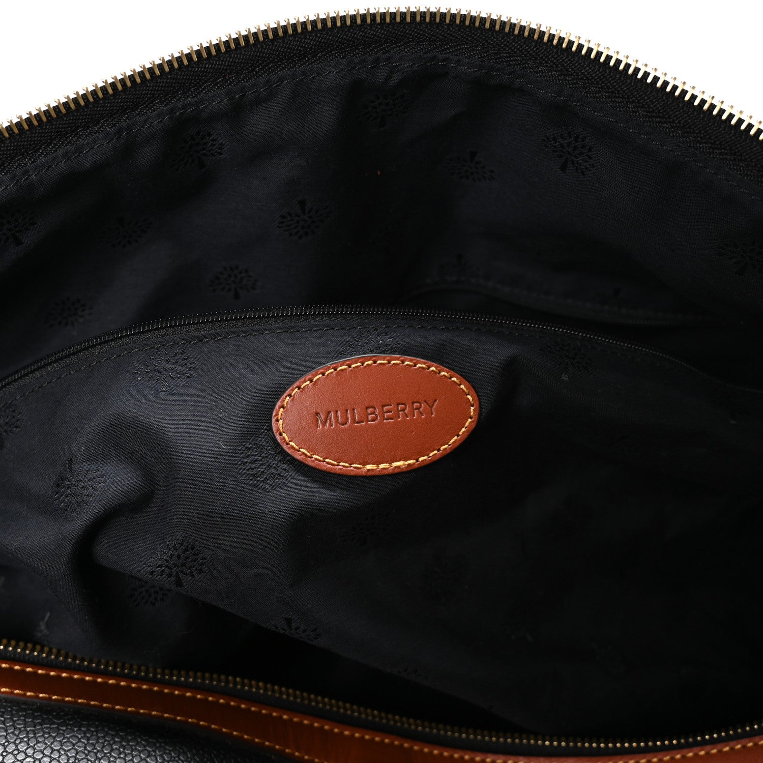 Mulberry Eco Scotchgrain Calfskin Heritage Day Clipper Medium Duffle Bag Black Cognac 5 of 11