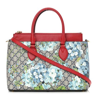 Gucci GG Supreme Monogram Blooms Medium Zip Top Tote Beige Blue Navy Hibiscus Red 1 of 21