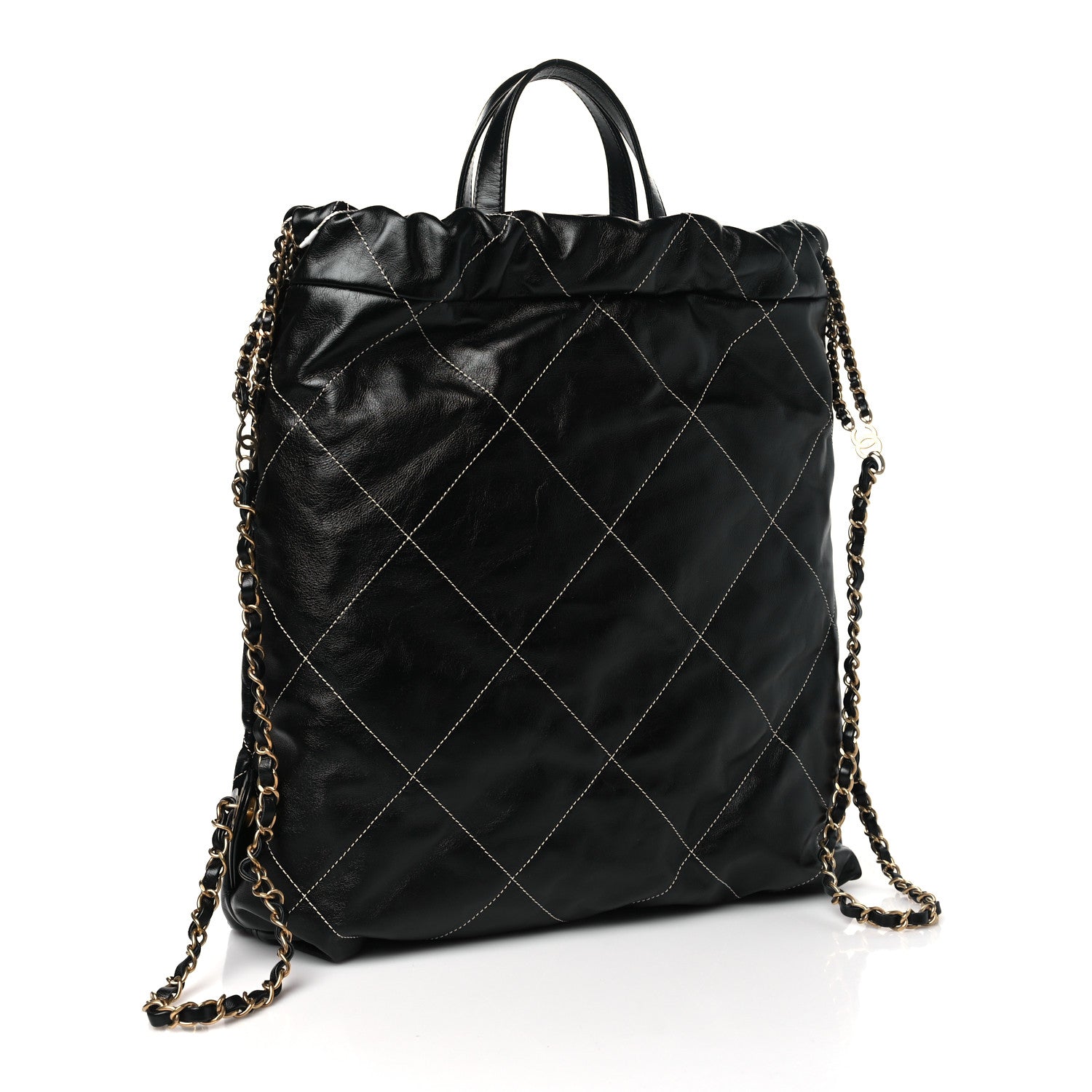 Chanel Shiny Calfskin Stitched Quilted Chanel 22 Backpack Black 3 of 11