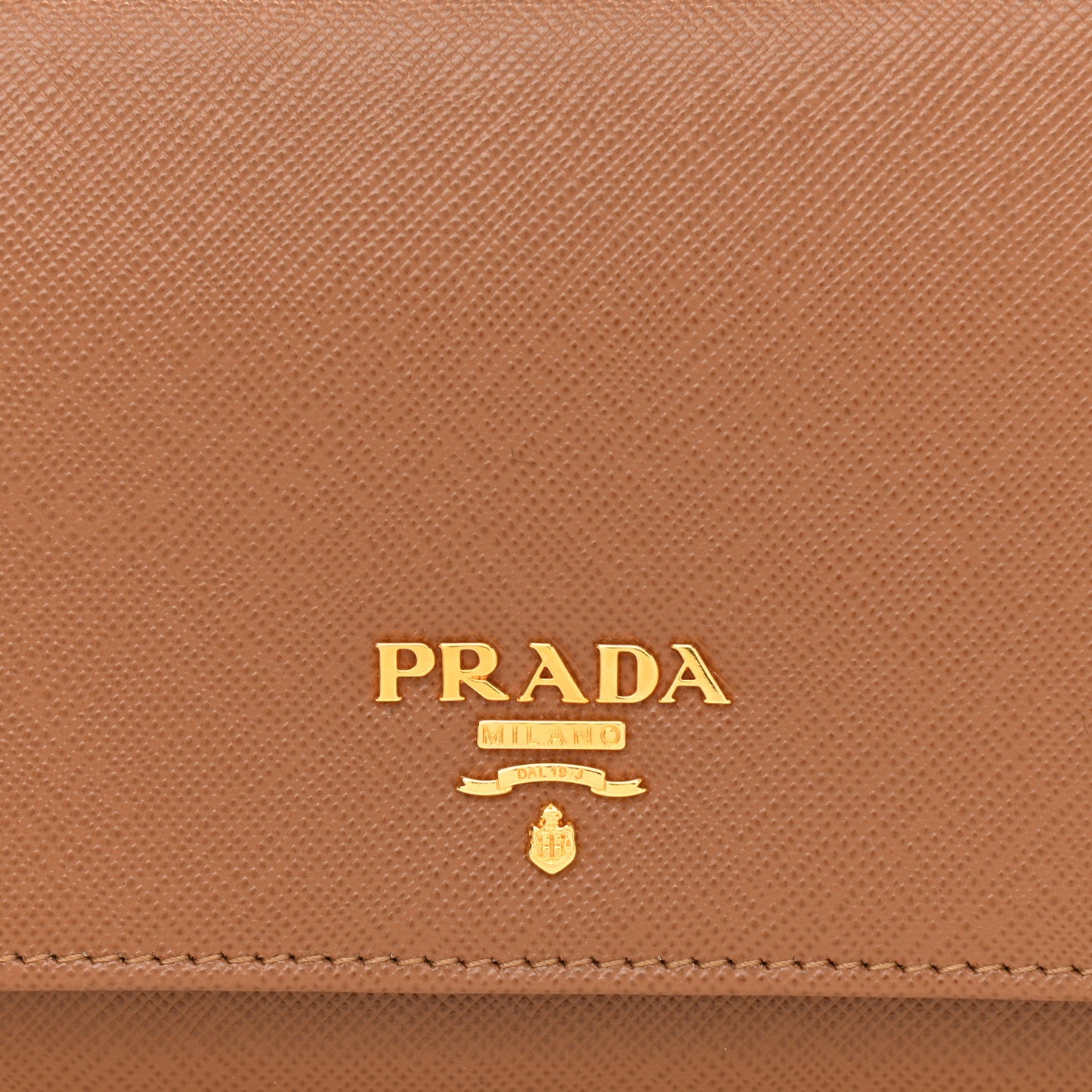 Saffiano Metal Flap Wallet With Strap Caramel