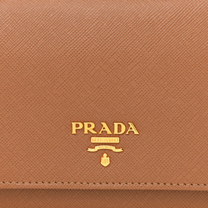 Prada Saffiano Metal Flap Wallet With Strap Caramel 8 of 11