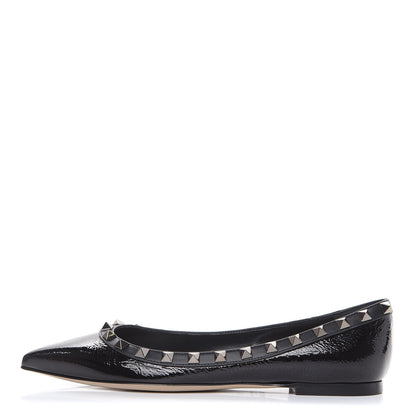 Valentino Garavani Wrinkled Patent Rockstud Ballerina Flats 36 Black 1 of 11