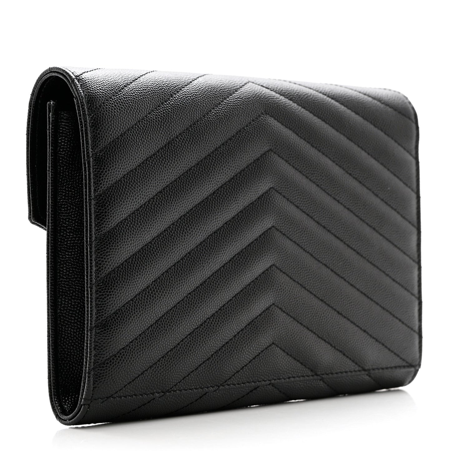 Grain De Poudre Matelasse Chevron Monogram Envelope Clutch Black