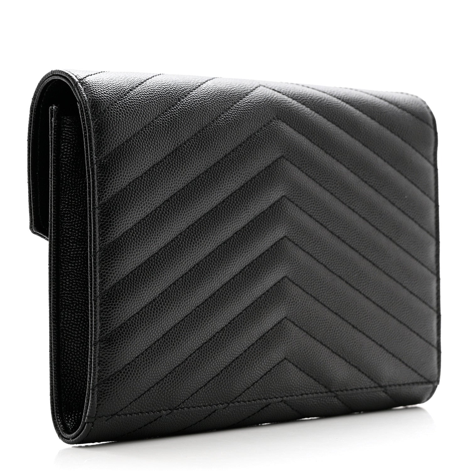 Saint Laurent Grain De Poudre Matelasse Chevron Monogram Envelope Clutch Black 4 of 9