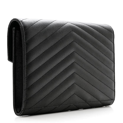 Saint Laurent Grain De Poudre Matelasse Chevron Monogram Envelope Clutch Black 4 of 9