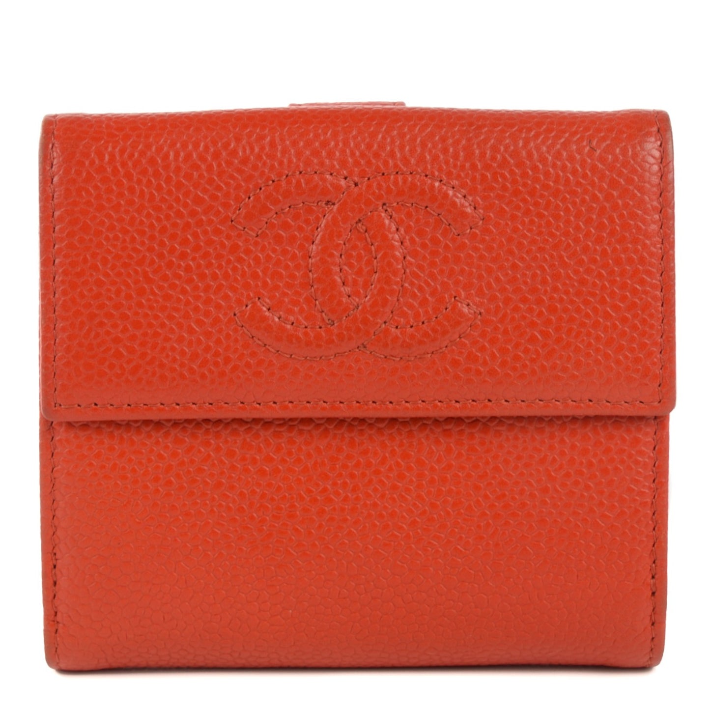 Caviar Small Timeless CC Flap Wallet Orange