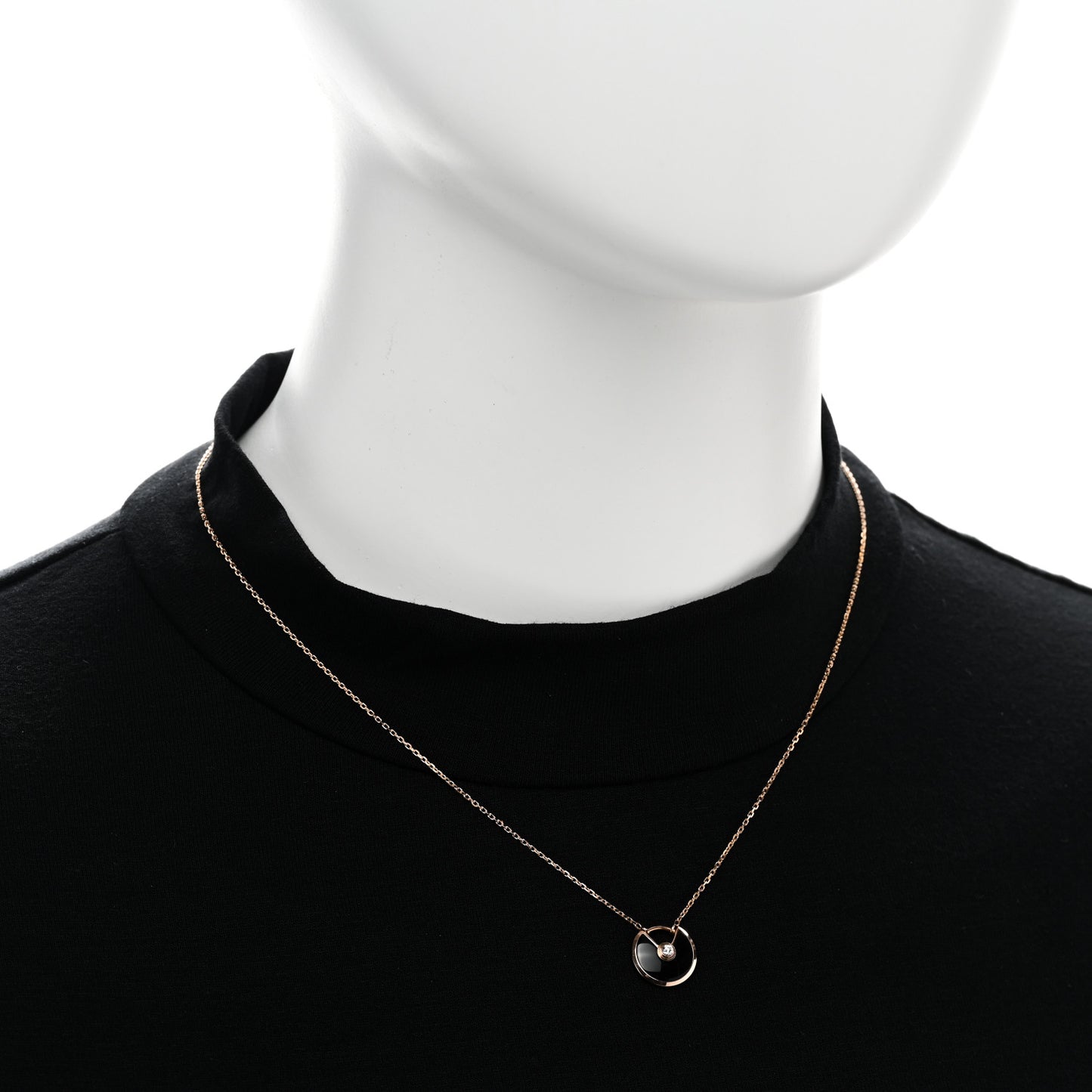 18K Pink Gold Diamond Black Onyx XS Amulette de Cartier Pendant Necklace