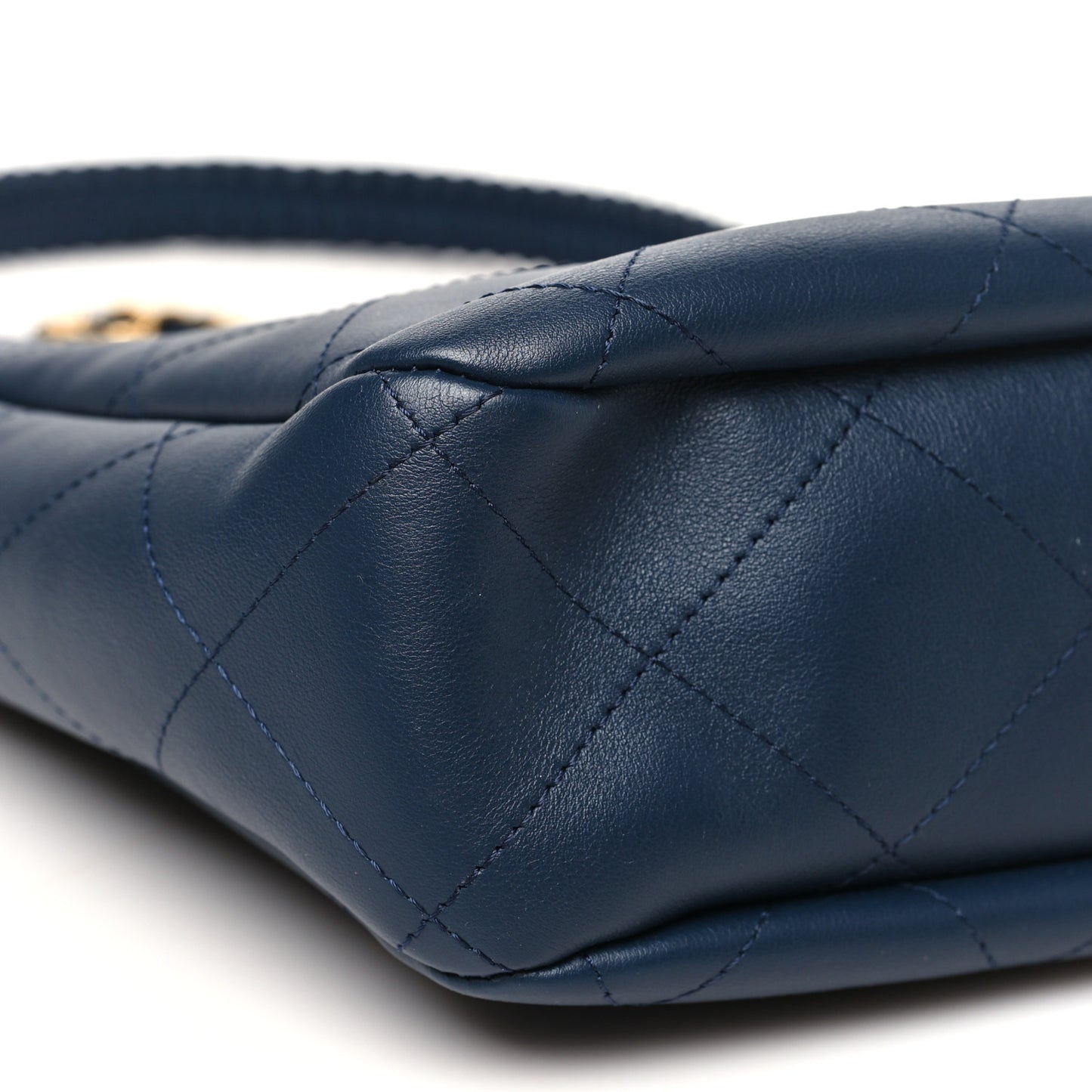 Calfskin Quilted Braided Handle Chain Hobo Navy Blue