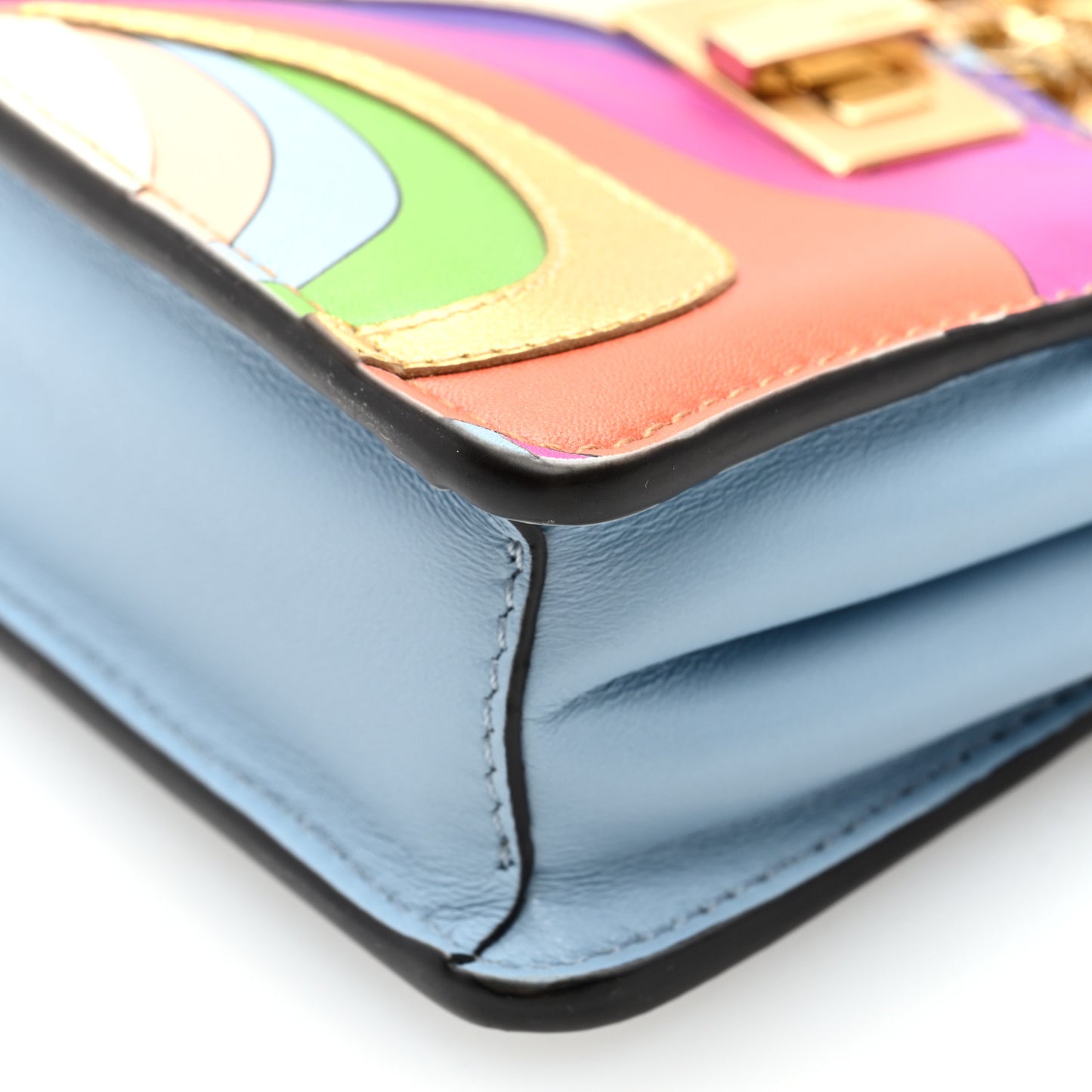 Nappa Rainbow Inlay Nano Peekaboo Maxi Handle Satchel Azzurro Baby Multicolor