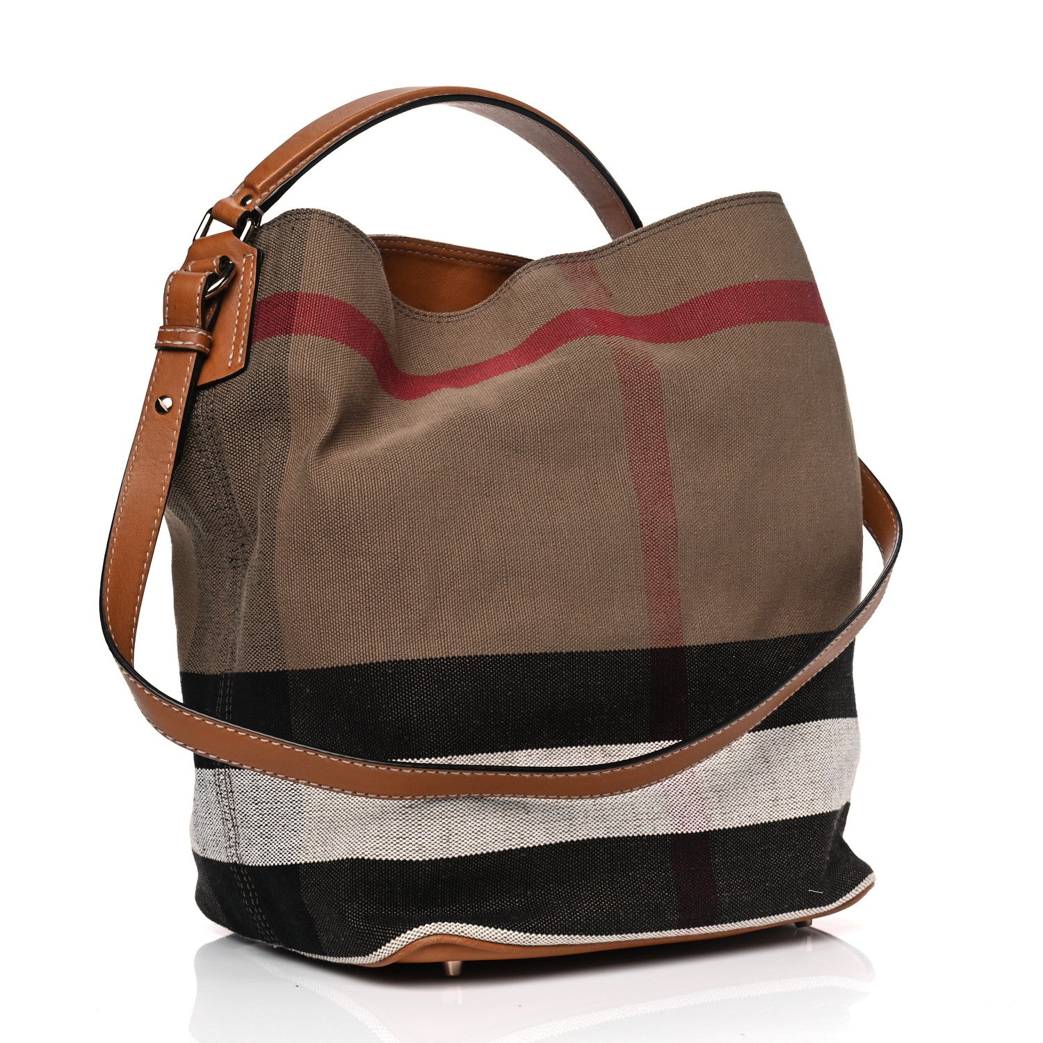 Burberry Canvas Mega Check Medium Ashby Hobo Saddle Brown 2 of 10