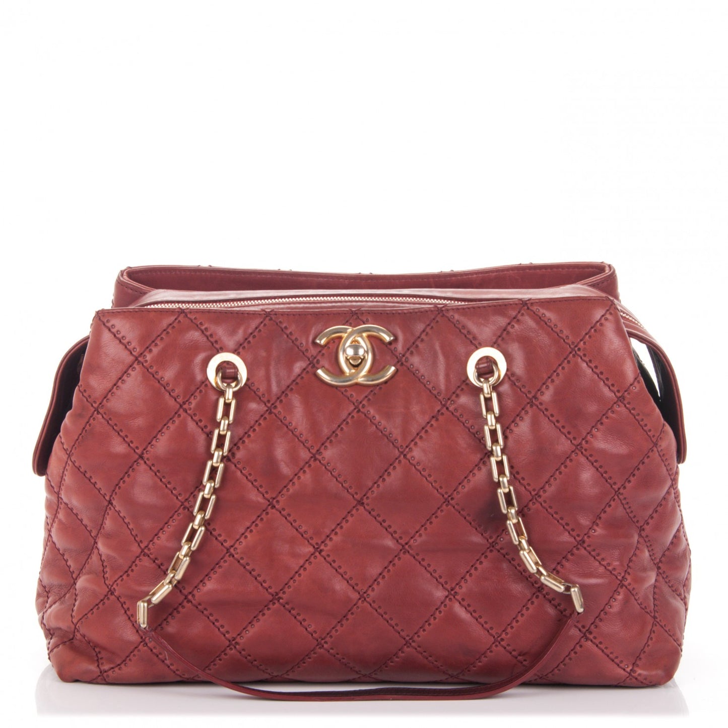 Calfskin Quilted Medium Retro Chain Tote Red