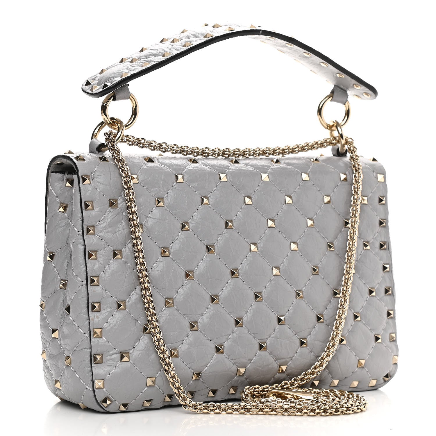 Valentino Garavani Craquele Nappa Medium Rockstud Spike Shoulder Bag Pastel Grey 3 of 12
