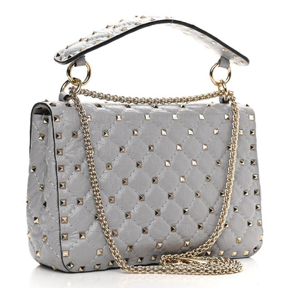 Valentino Garavani Craquele Nappa Medium Rockstud Spike Shoulder Bag Pastel Grey 3 of 12