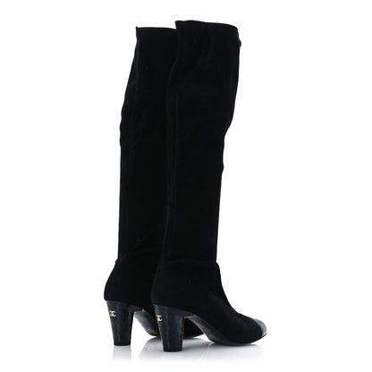 Chanel Suede Patent CC Quilted Knee High Boots 36 Black 5 of 10