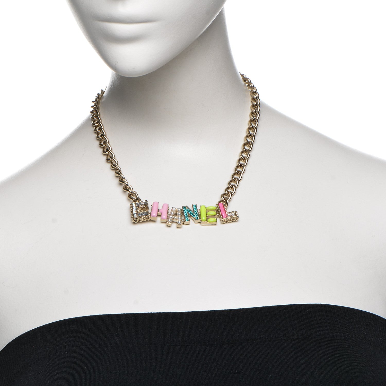 Chanel Enamel Crystal Pearl Necklace Light Gold 2 of 7