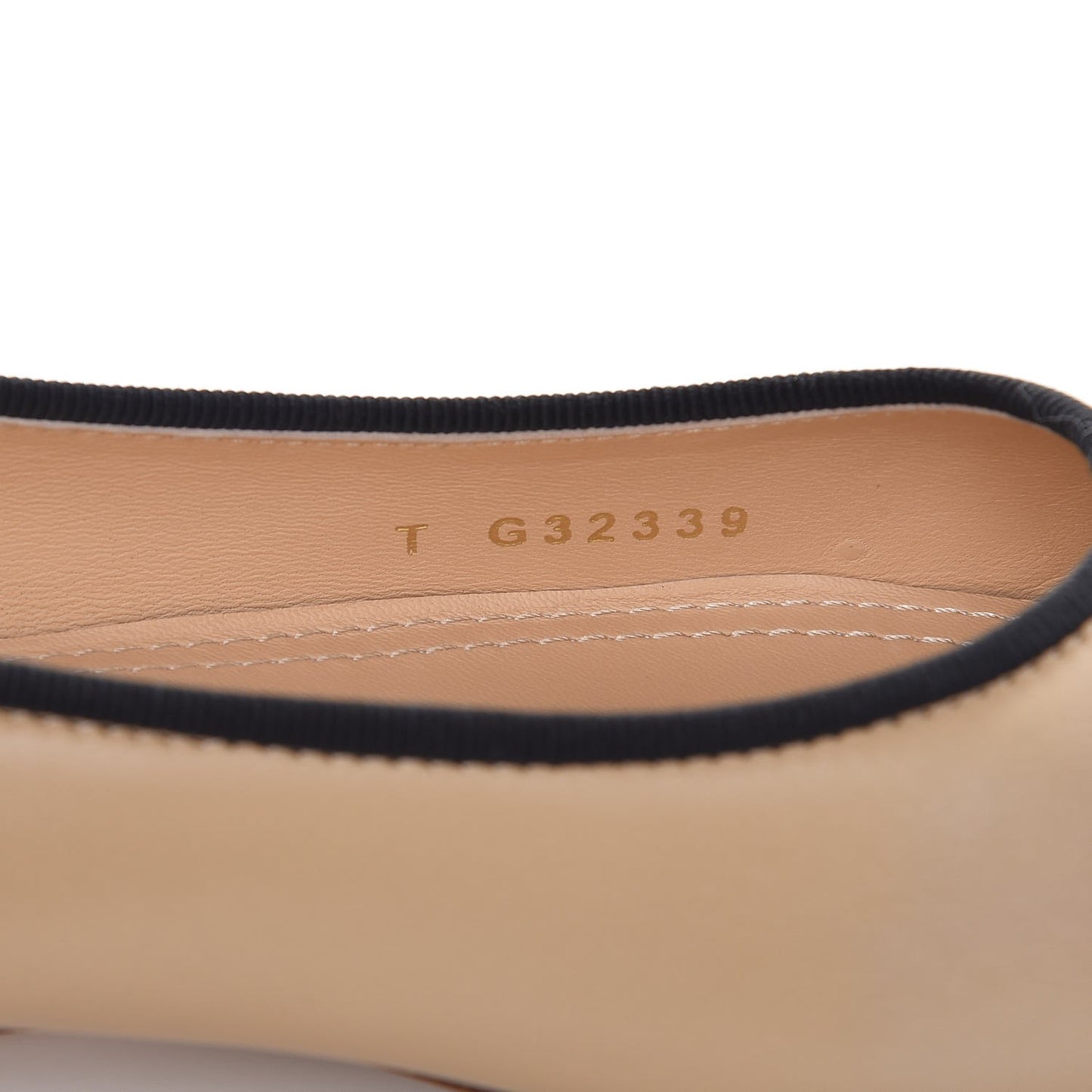 Lambskin Pearl Cap Toe Ballerina Flats 37.5 Beige Black