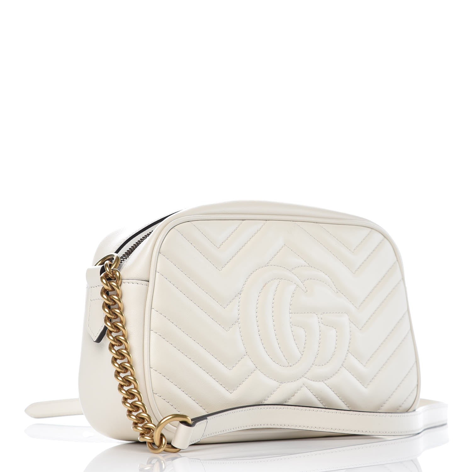 Gucci Calfskin Matelasse Small GG Marmont Chain Shoulder Bag White 3 of 7