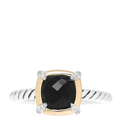 David Yurman Sterling Silver 18K Yellow Gold Diamond Black Onyx 7mm Petite Chatelaine Ring 54 7 1 of 5