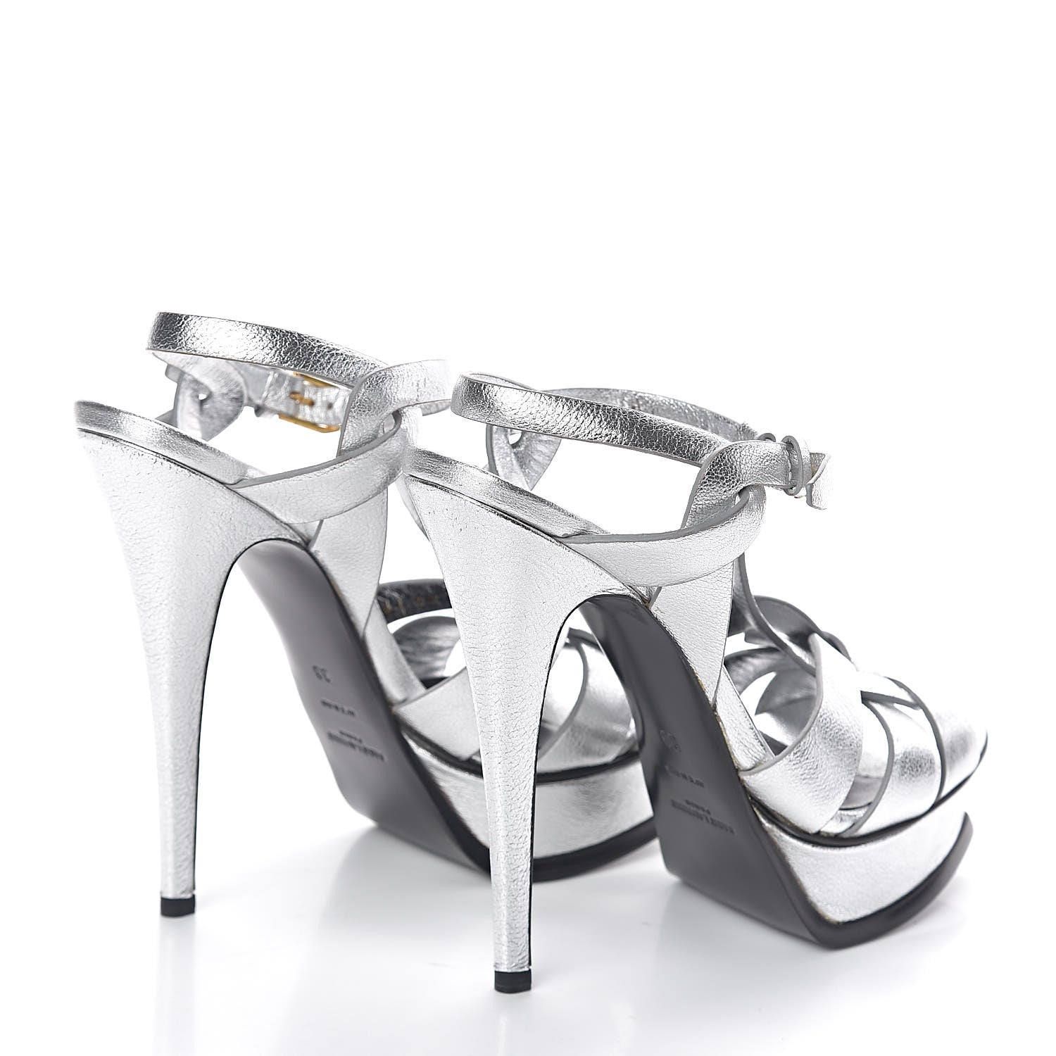 Saint Laurent Metallic Calfskin Tribute 105 Platform Sandals 38 Silver 4 of 7