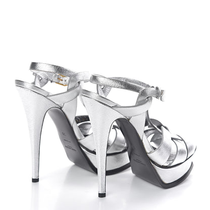 Saint Laurent Metallic Calfskin Tribute 105 Platform Sandals 38 Silver 4 of 7
