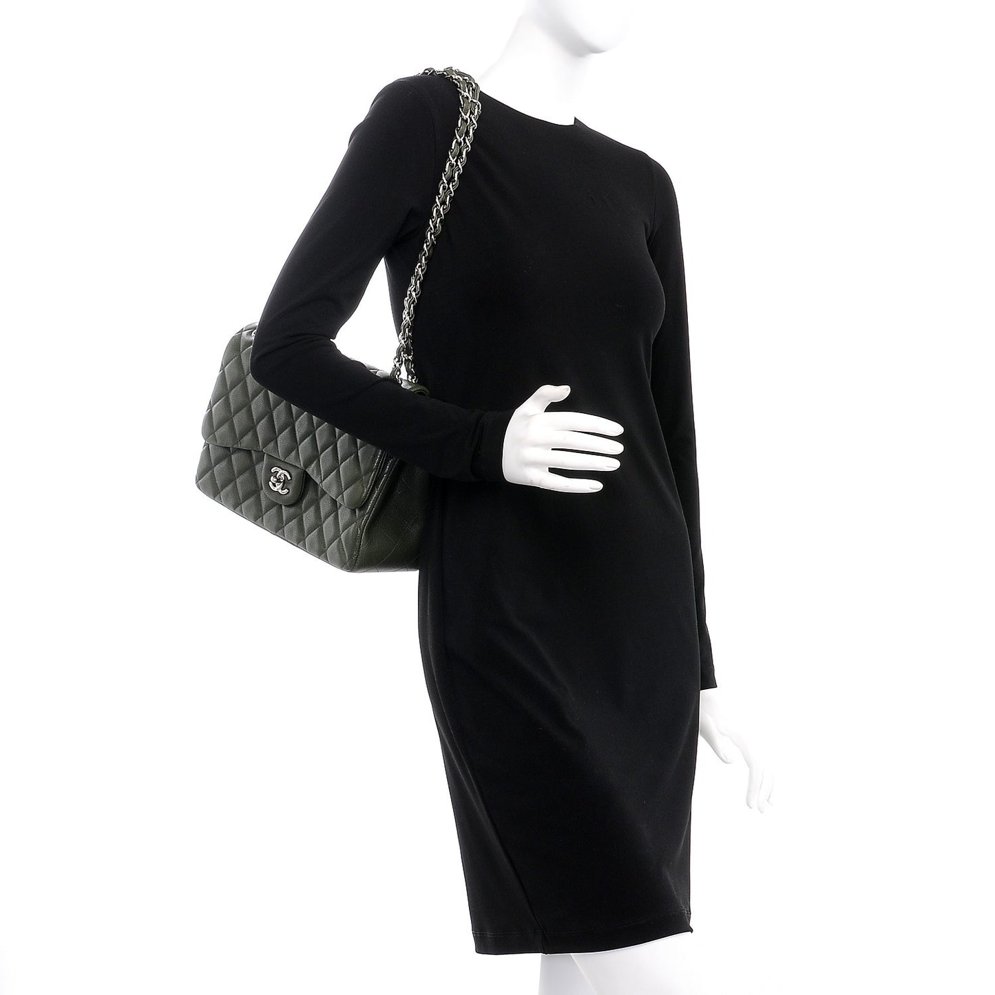 Caviar Quilted Jumbo Double Flap Dark Green