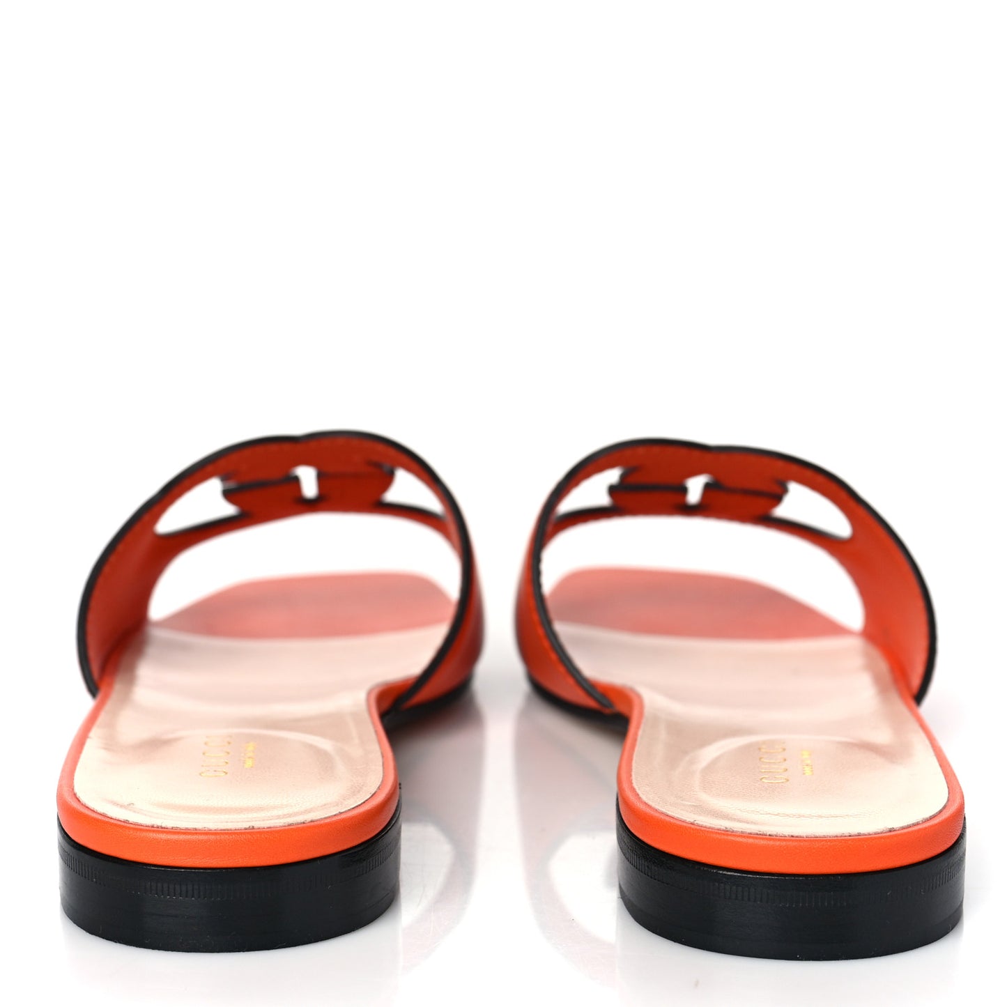 Cosmos Softy Calfskin Interlocking G Cut Out Slide Sandals 40 Deep Orange