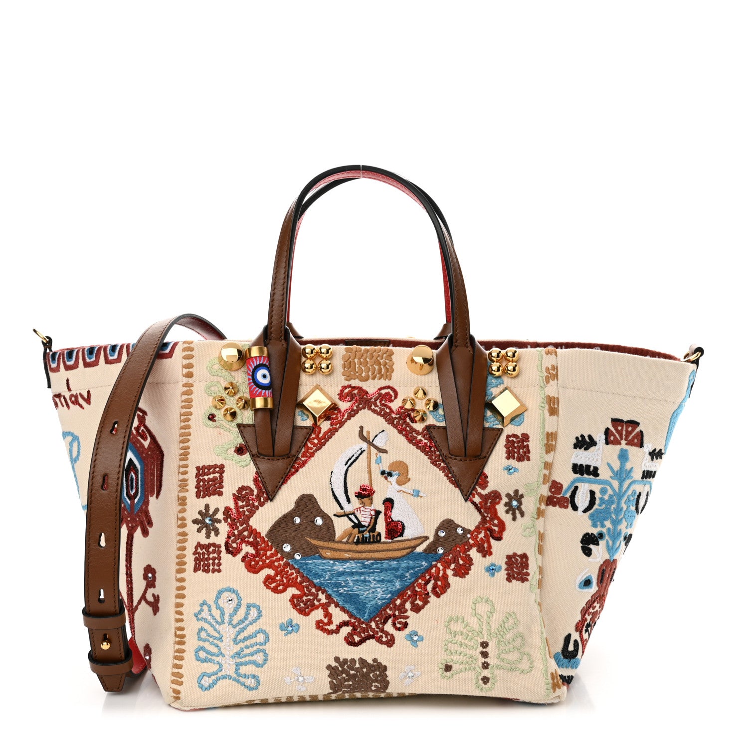 Christian Louboutin Frise Broderie Calfskin Greekaba Tote Biscotto Multicolor 1 of 12