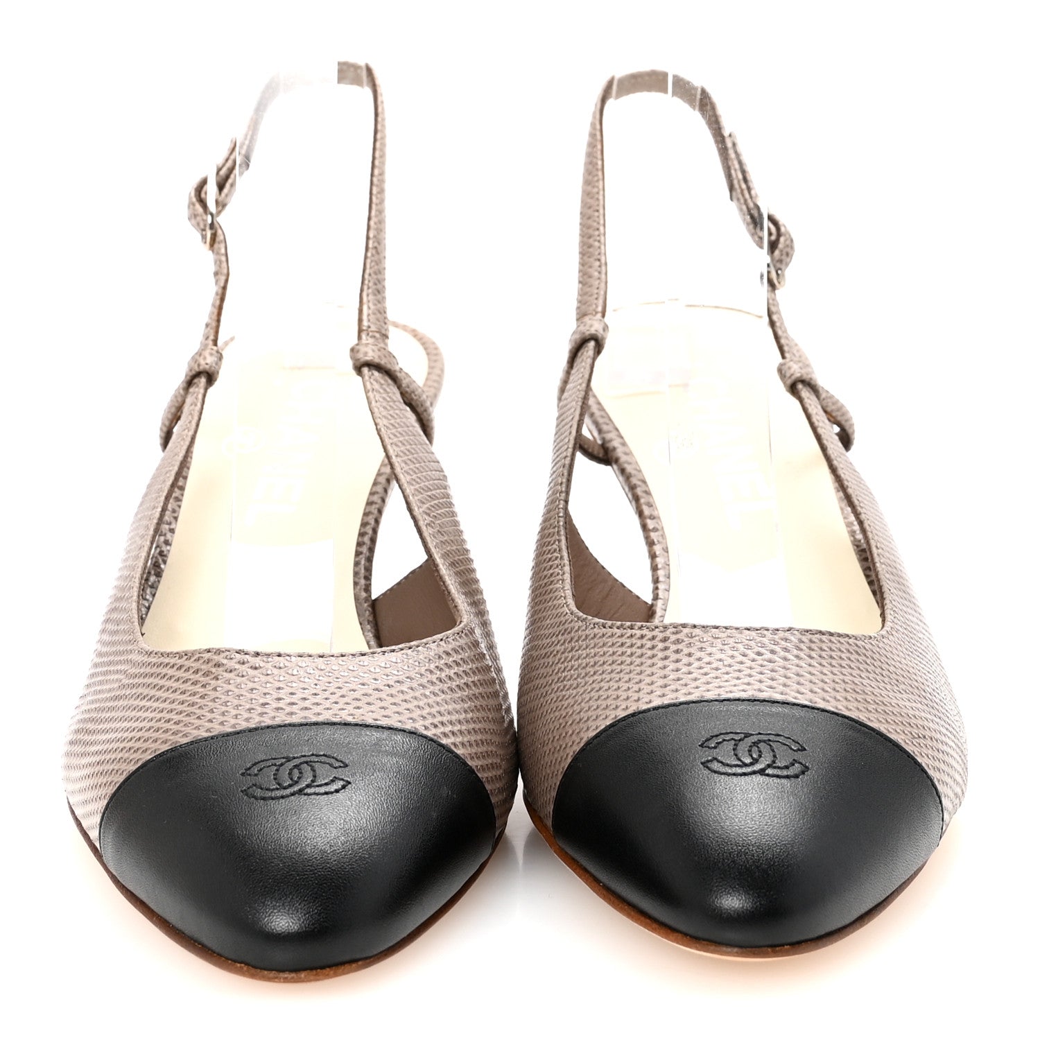 Chanel Lizard Grosgrain Cap Toe CC Slingback Sandals 40 Taupe 3 of 9