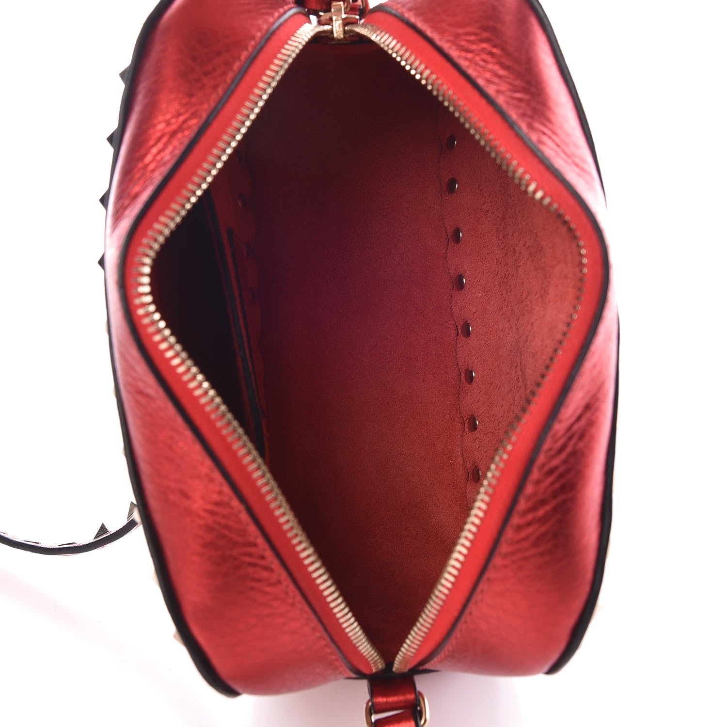 Valentino Garavani Metallic Pebbled Calfskin Rockstud Camera Crossbody Bag Rosso Valentino 5 of 10