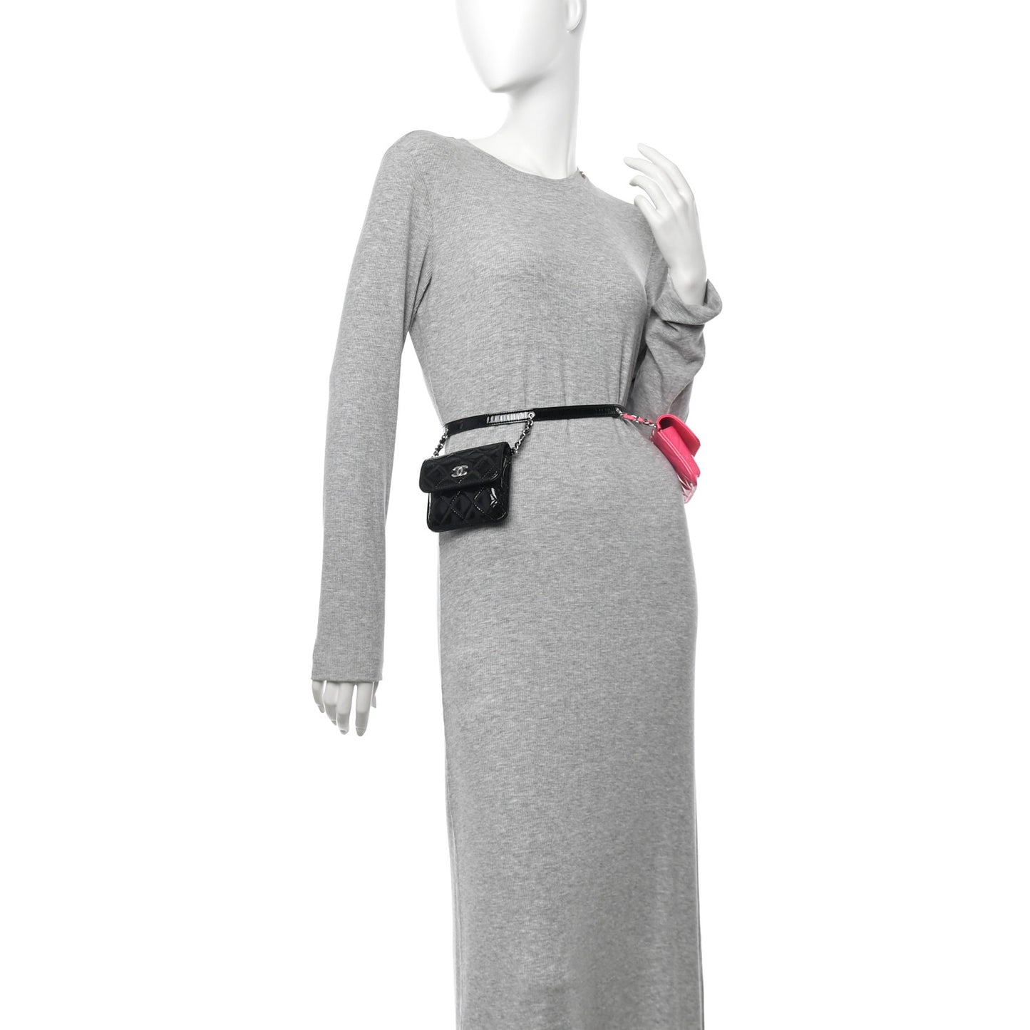 Patent Quilted Belt In Love Double Mini Flap Waist Bag Black Pink