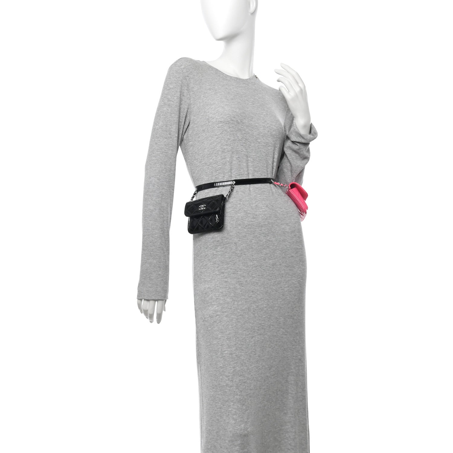 Chanel Patent Quilted Belt In Love Double Mini Flap Waist Bag Black Pink 2 of 13