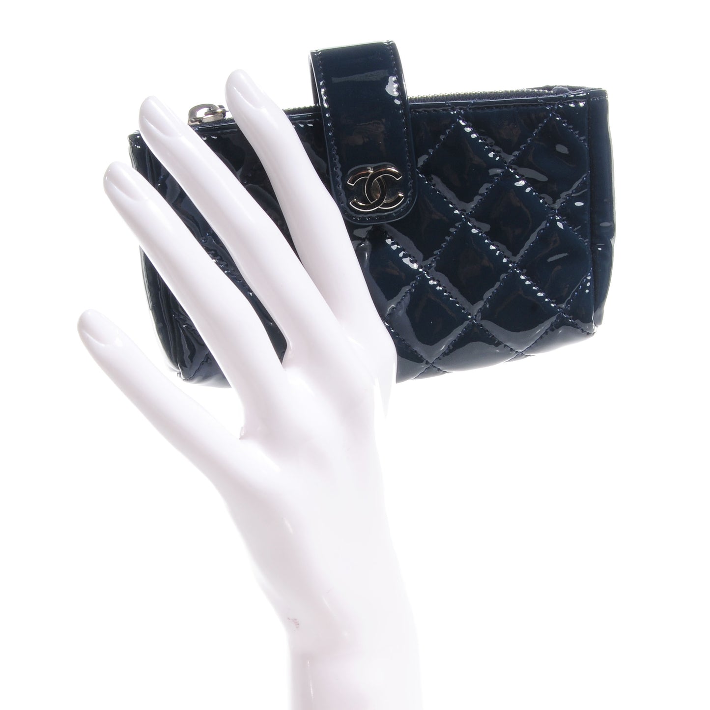 Patent Quilted Mini Phone Holder Clutch Dark Blue