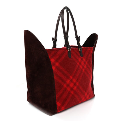 Burberry Suede Calfskin Wool Nova Check XL Shield Tote Ripple 3 of 9