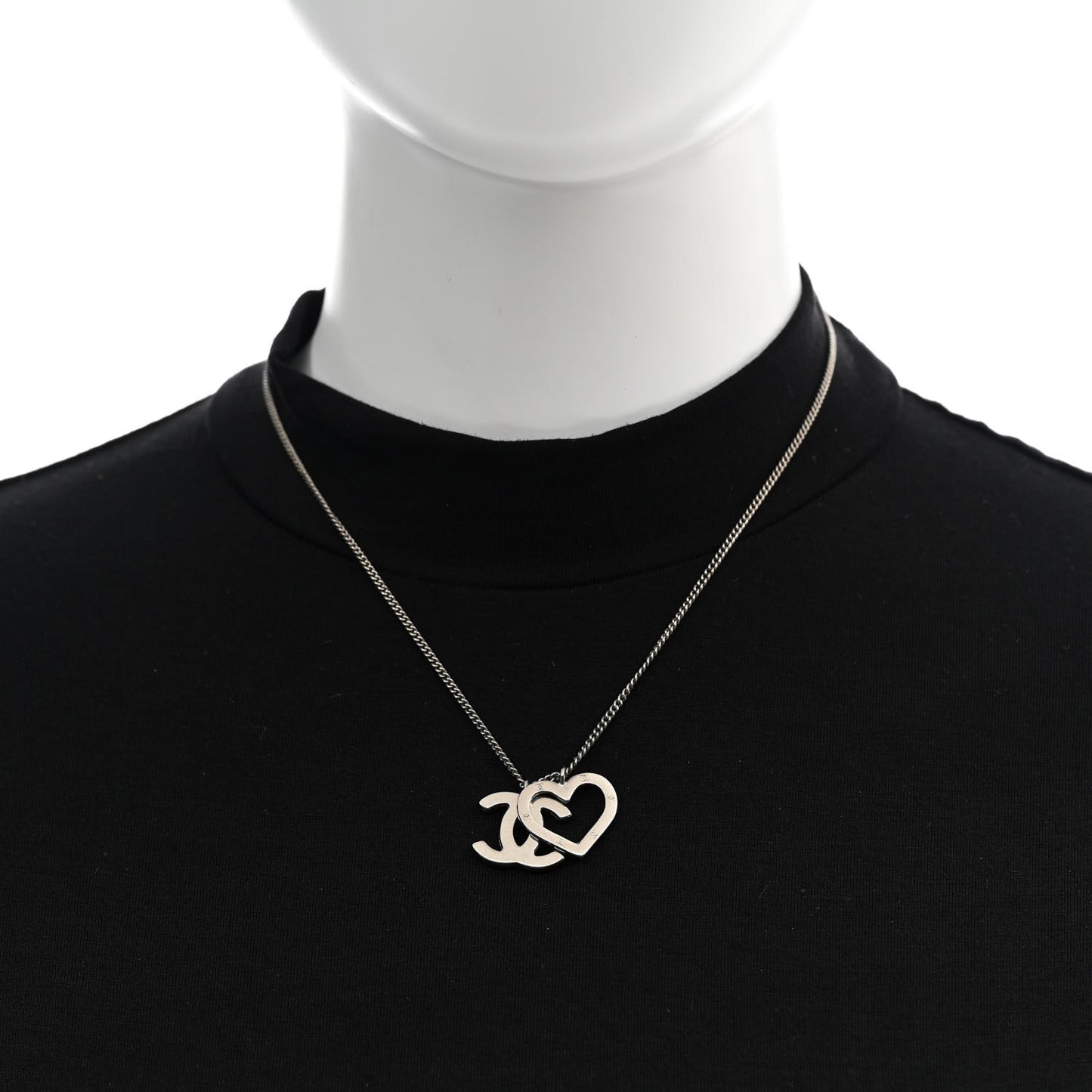 Metal CC Heart Pendant Necklace Silver
