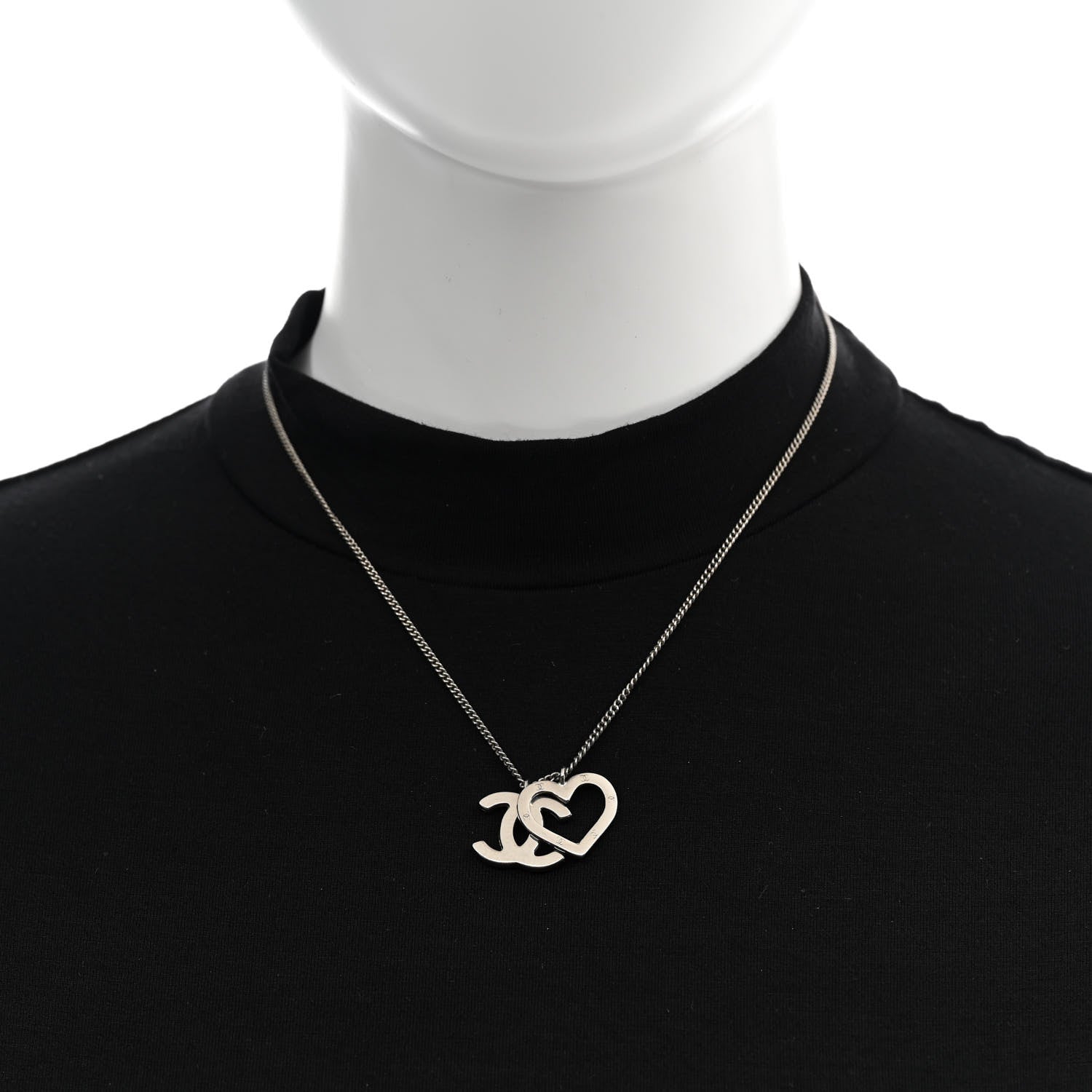 Chanel Metal CC Heart Pendant Necklace Silver 2 of 4