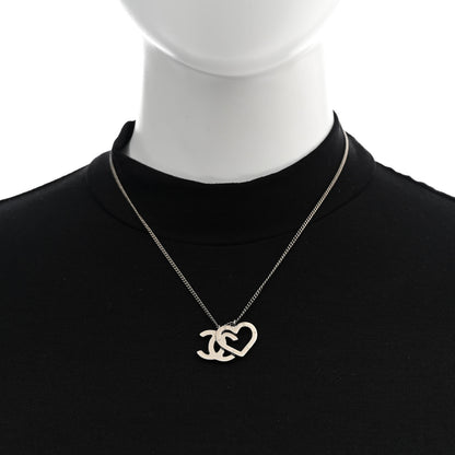 Chanel Metal CC Heart Pendant Necklace Silver 2 of 4