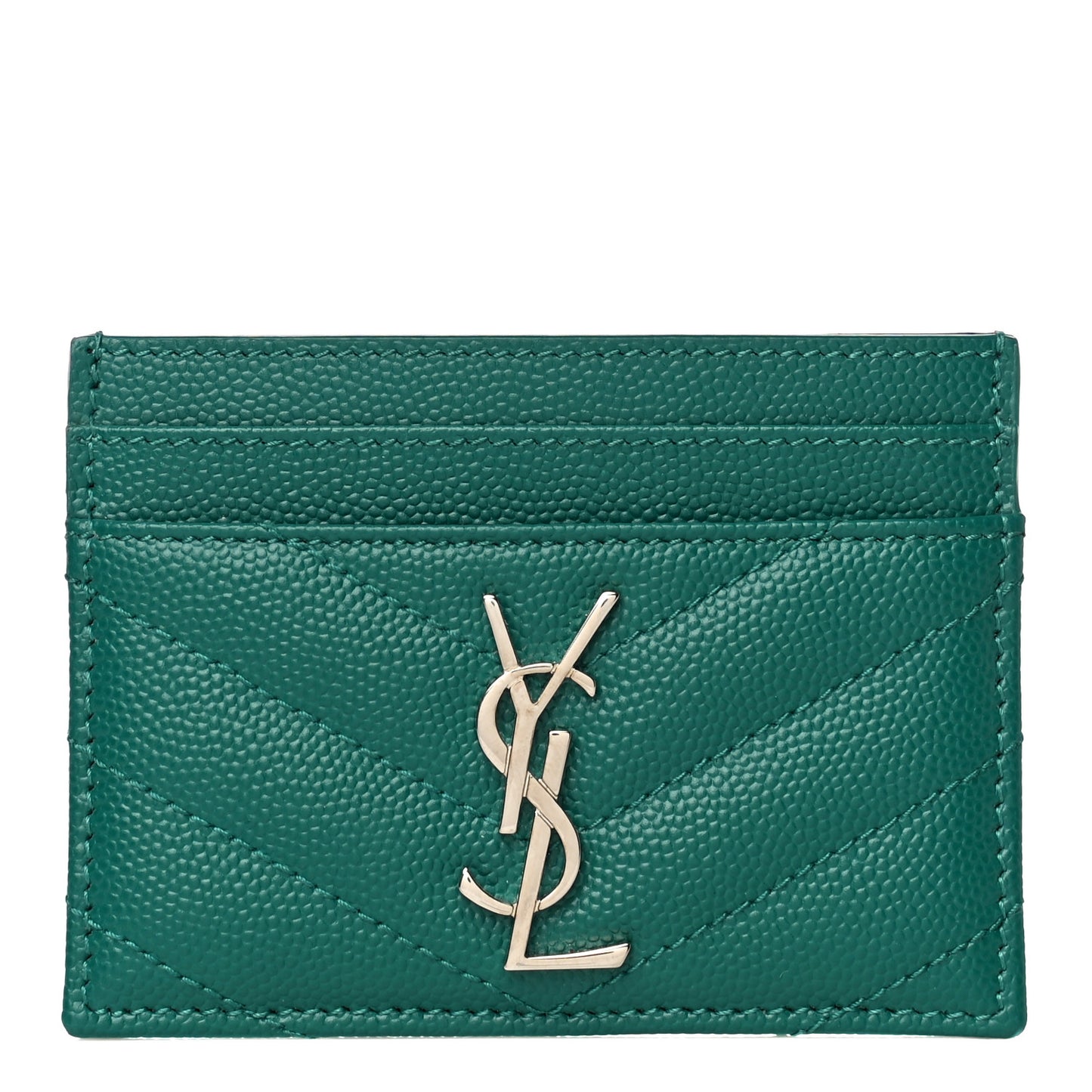 Grain De Poudre Matelasse Chevron Monogram Credit Card Case Malachite