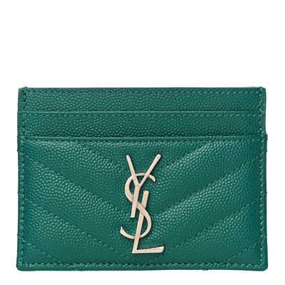 Saint Laurent Grain De Poudre Matelasse Chevron Monogram Credit Card Case Malachite 1 of 11