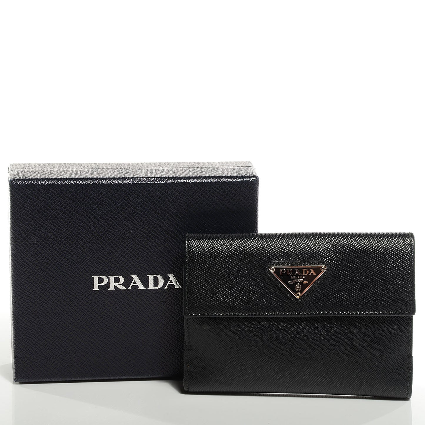 Saffiano Medium Flap Bi-Fold Wallet Black