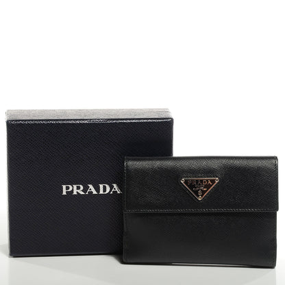 Prada Saffiano Medium Flap Bi-Fold Wallet Black 9 of 9