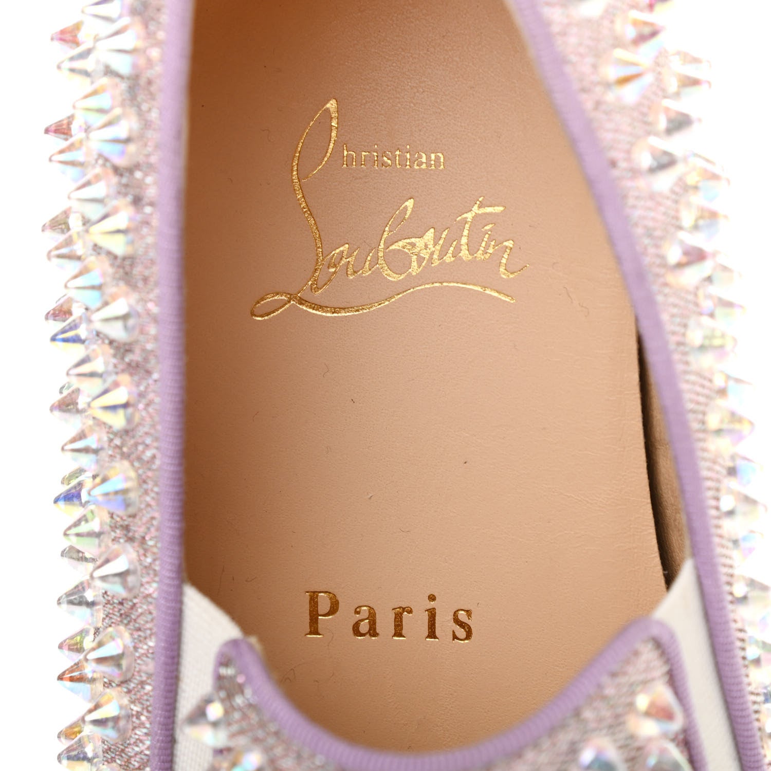 Christian Louboutin Glitter Spikes Womens Roller Boat Flat 37.5 Pink 6 of 7