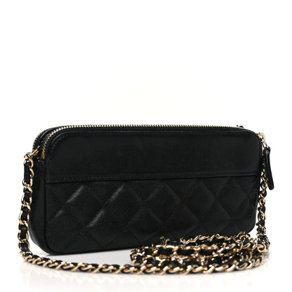 Chanel Metallic Sheepskin Chevron Quilted Small Vintage Mademoiselle Clutch With Chain Black 3 of 11