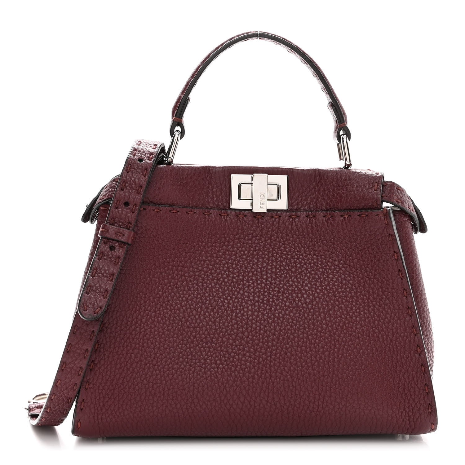 Fendi Cuoio Romano Selleria Bi-Color Mini Peekaboo Iconic Satchel Bordeaux Grigio Polvere 1 of 9