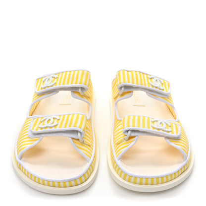 Chanel Printed Calfskin Velcro Dad Flat Mules 39 White Yellow 2 of 8