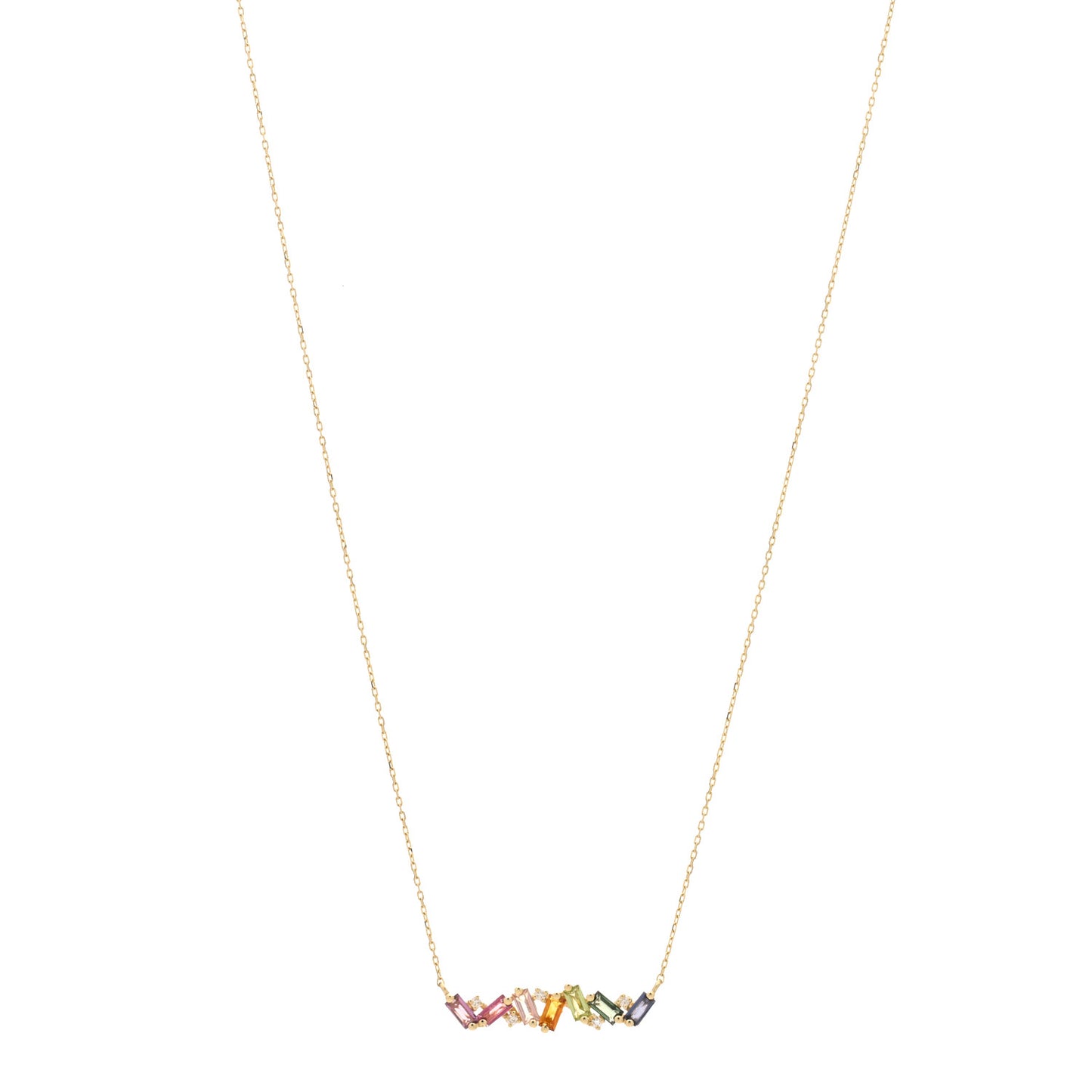 14K Yellow Gold Diamond Multi Gemstone Frenesia Rainbow Bar Pendant Necklace